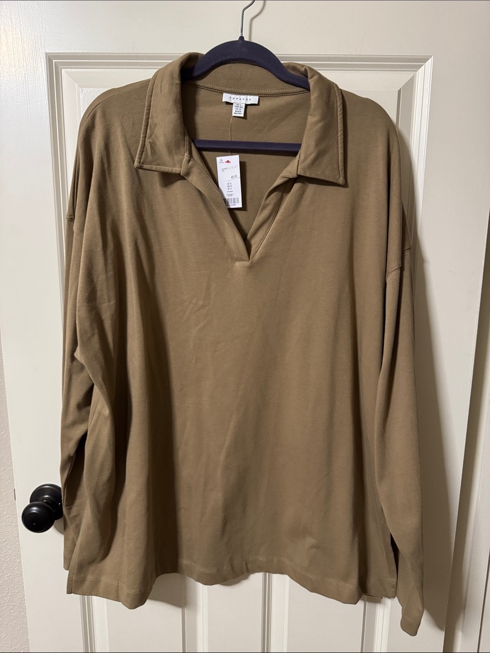 Topshop Khaki Long Sleeve Polo Jersey